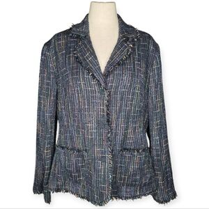 Sag Harbor Tweed Jacket 20W Fringe Trim Multicolor Textured Blazer